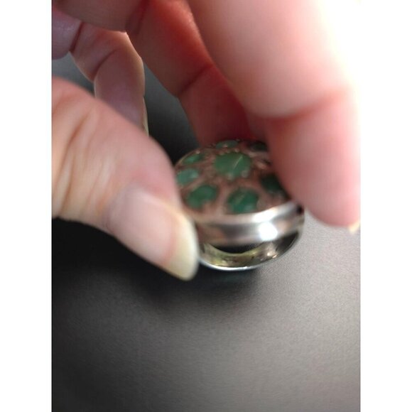 Vintage Estate 925 Sterling Silver & Emerald Ring Large Size 7-1/2 15.2 grams - Picture 8 of 12